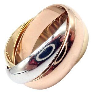 Authentic! Cartier Trinity 18k TriColor Gold Wide Band Ring + Papers sz 55 7.25